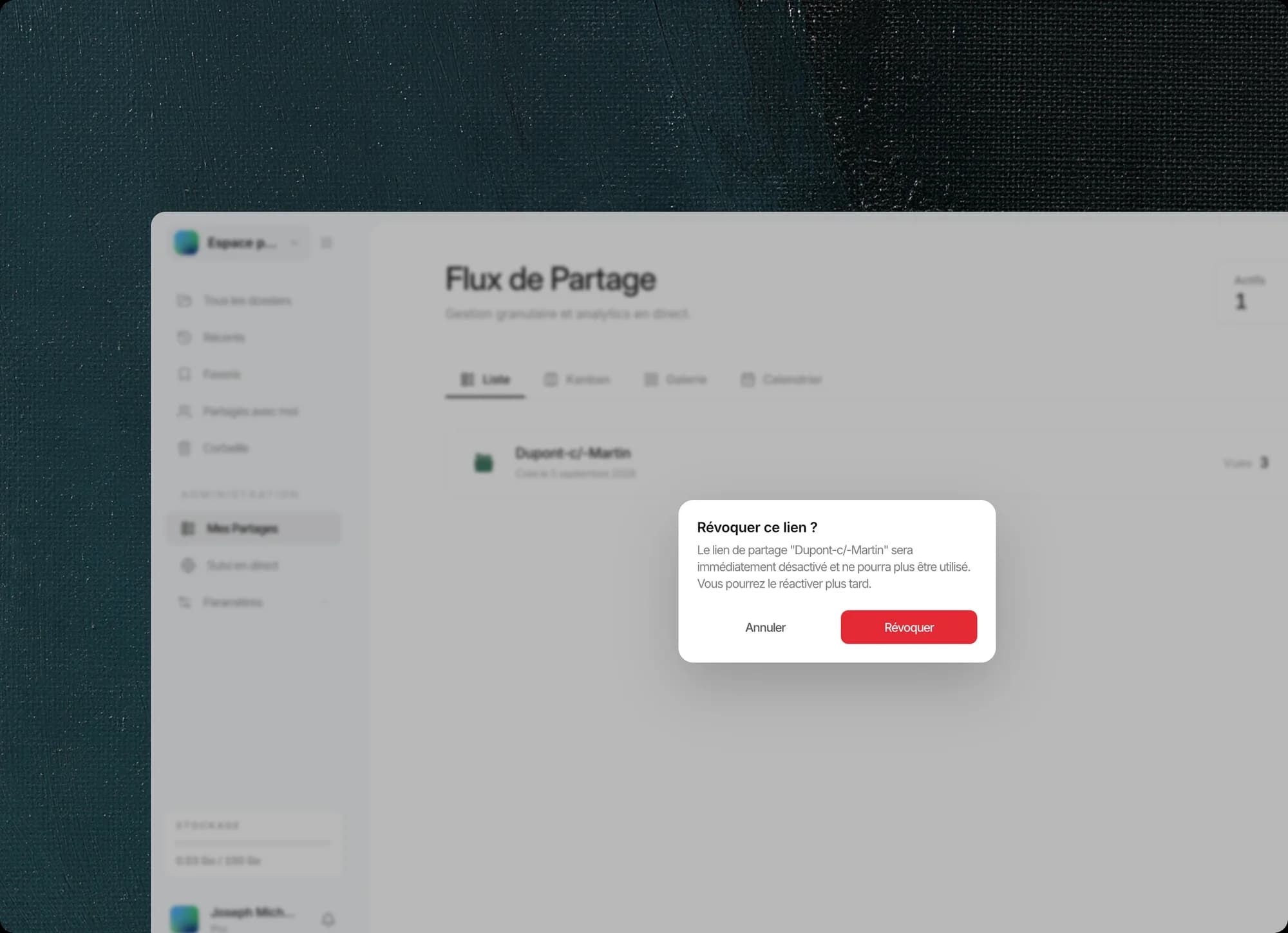 Tableau de bord Airlock : révocation du partage, l’accès du client est coupé immédiatement